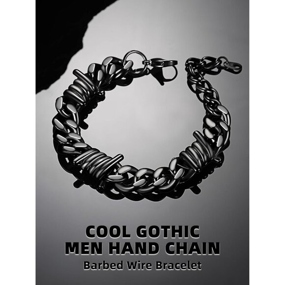 Heavy Cuban Chain Bracelet 7/9mm Barbed Wire Punk Gothic Stainless for Men Women - Picture 2 of 9